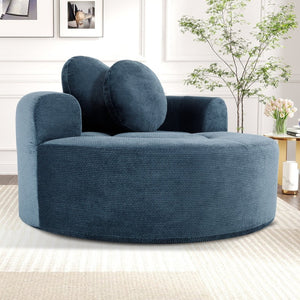 English Elm Round Cloud Sofa Bed Waffle Fabric Memory Foam Convertible Couch for Small Space Living Blue W3224P492030