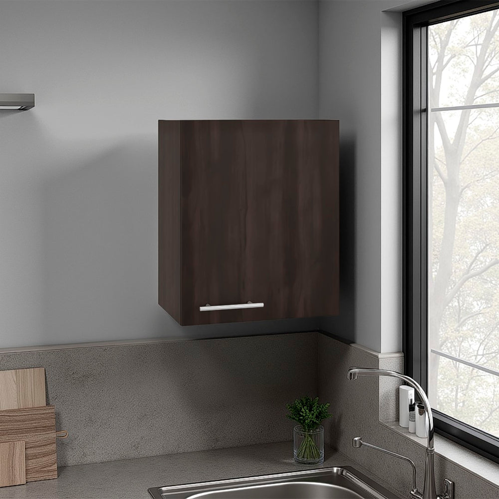 English Elm Manchester White Wall Mounted Cabinet Two Shelf Single Door Bathroom Kitchen Storage Dark Walnut B200P474564