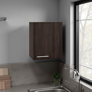English Elm Manchester White Wall Mounted Cabinet Two Shelf Single Door Bathroom Kitchen Storage Dark Walnut B200P474564