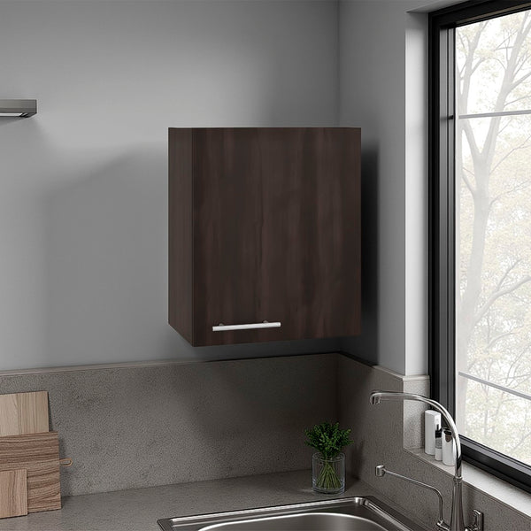 English Elm Manchester White Wall Mounted Cabinet Two Shelf Single Door Bathroom Kitchen Storage Dark Walnut B200P474564