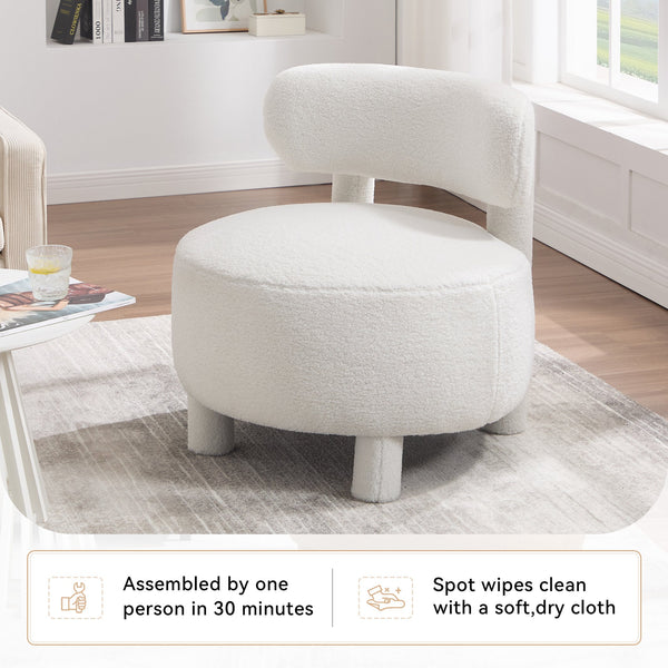 English Elm 063-Teddy Plush Teddy Fabric Armless Accent Chair with 13" Cushion, Wingback Comfort & Solid Wood Legs for Cozy Spaces White W527P308798