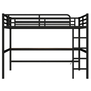 English Elm Metal Queen Loft Bed With Integrated Desk, Power Outlet & Led Lights - Space-Saving Black Design W1580S00107