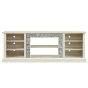 English Elm Large White Media Console with Faux Stone Surround and Enclosed Cabinet Storage W2275P389710