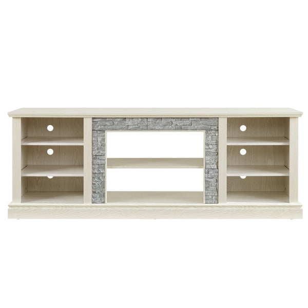 English Elm Large White Media Console with Faux Stone Surround and Enclosed Cabinet Storage W2275P389710