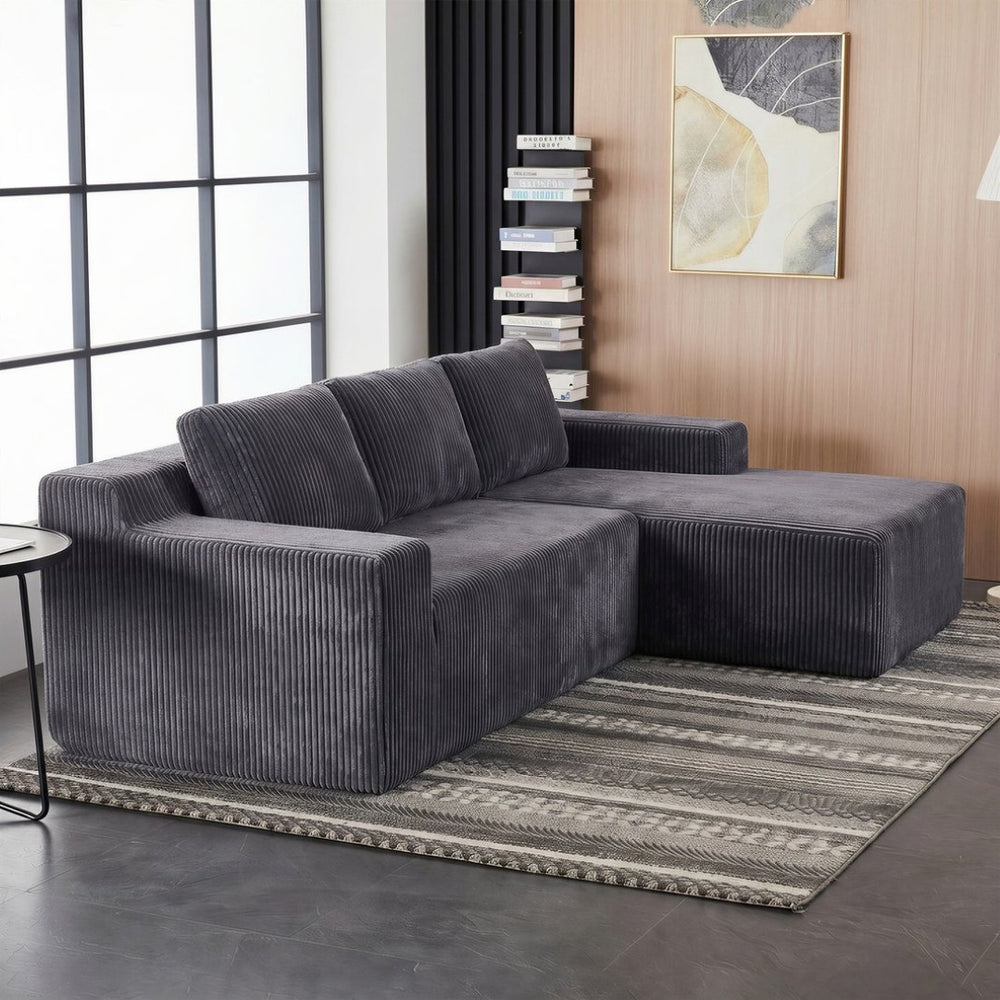 English Elm Corduroy L Shaped Modular Sectional Low Profile Floor Sofa for Living Room W1919S00010