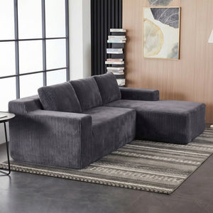 English Elm Corduroy L Shaped Modular Sectional Low Profile Floor Sofa for Living Room W1919S00010