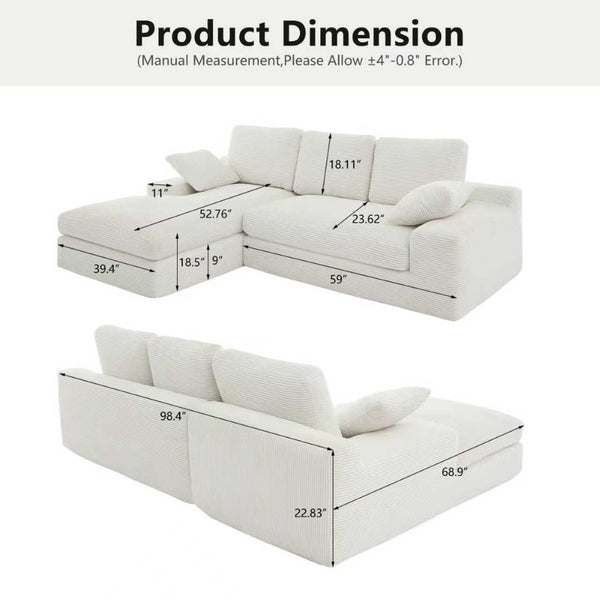 English Elm White Corduroy Compact Sofa Soft Upholstered Seating for Casual Scandinavian Living Rooms W3612S00013