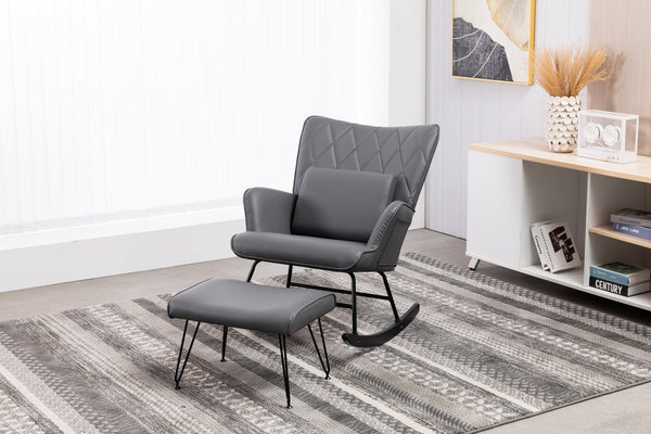 English Elm Rocking Glider Chair with Ottoman and Lumbar Pillow for Nursery or Living Room B205P205672