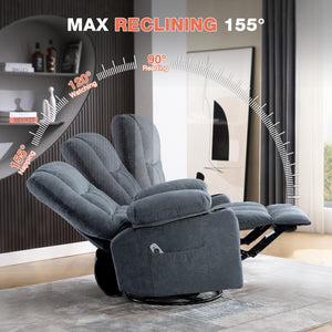 English Elm Massage Swivel Rocker Recliner with Heat Lumbar Relief and Usb Port for Living Room Blue W1521P478306