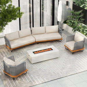 English Elm Christopher Knight Home® - Lucca 6-Person Outdoor Acacia Wood Conversation Set With Water-Repellent Cushions, Beige & Rope N773OS00066B