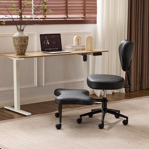 English Elm Meditation ergonomic cross-legged chair with lumbar support, adjustable cushion, casters, plush comfort Black W3248P354248