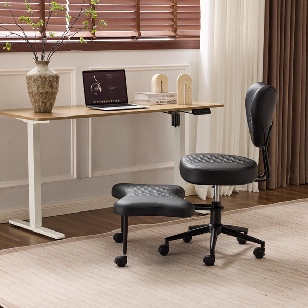 English Elm Meditation ergonomic cross-legged chair with lumbar support, adjustable cushion, casters, plush comfort Black W3248P354248