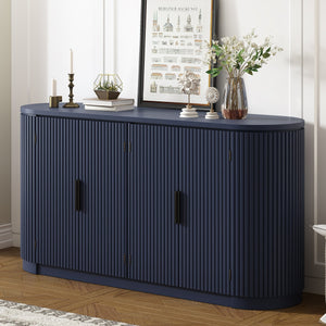 English Elm U_STYLE Vertical Striped Door Storage Cabinet with Metal Handles, Adjustable Shelves, 220lb Top Capacity Navy Blue WY000407AAV