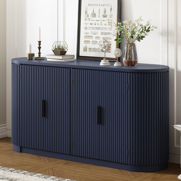 English Elm U_STYLE Vertical Striped Door Storage Cabinet with Metal Handles, Adjustable Shelves, 220lb Top Capacity Navy Blue WY000407AAV