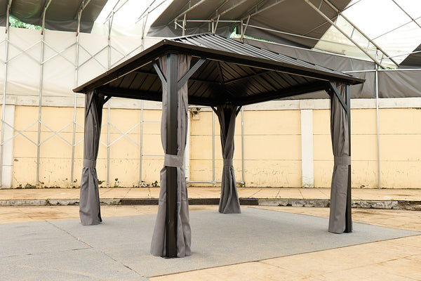 English Elm 10*10FT Aluminum Patio Gazebo with Galvanized Steel Hardtop, Double-Tier Ventilated Roof, Weatherproof Black W765S00015