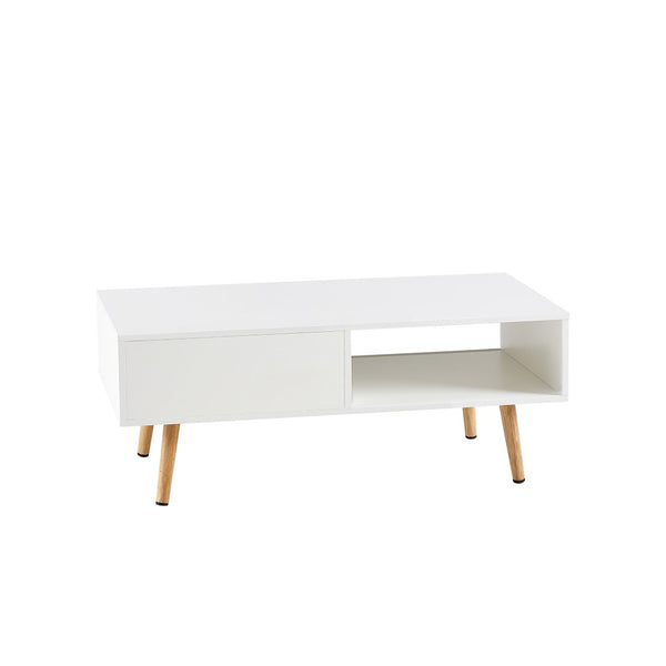 English Elm 41.34" Rattan Panel Coffee Table with Sliding Storage Door and Solid Wood Legs W1265107718