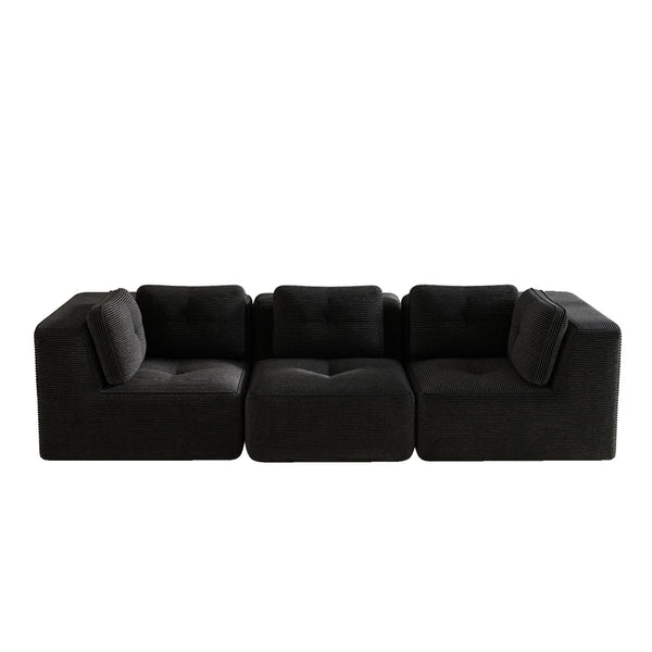 English Elm Modern Corduroy Modular Sectional Sofa Deep Seat Tufted Piping No Assembly Required Black W714S01789