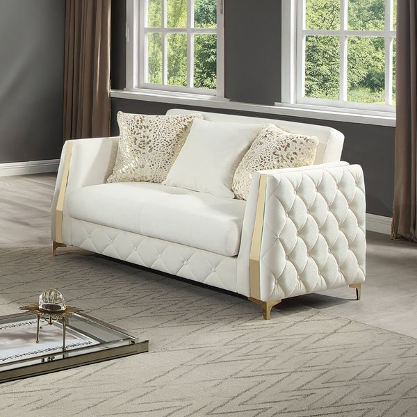 English Elm Lippa Quilted Sleeper Loveseat with Gold Steel Legs Storage and Foam Cushion Seat Off White B009S02229