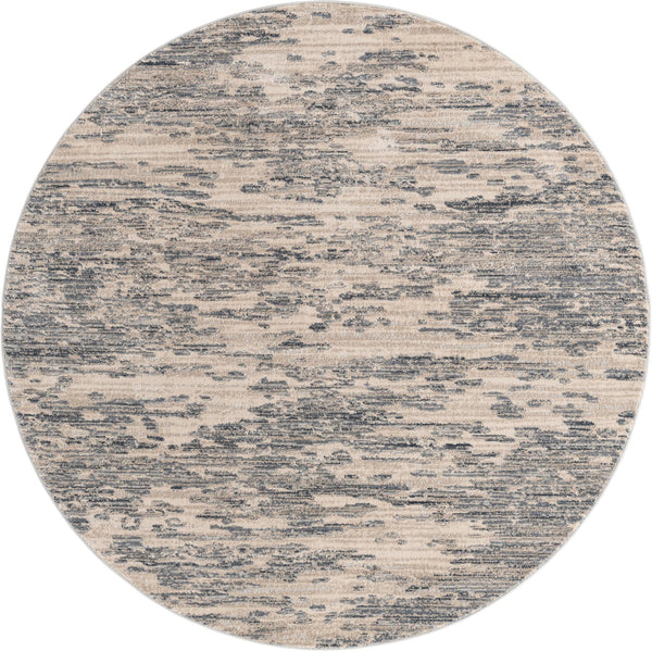 Unique Loom Oasis Water Machine Made Abstract Rug Gray, Ivory/Beige/Blue/Navy Blue 7' 0" x 7' 0"