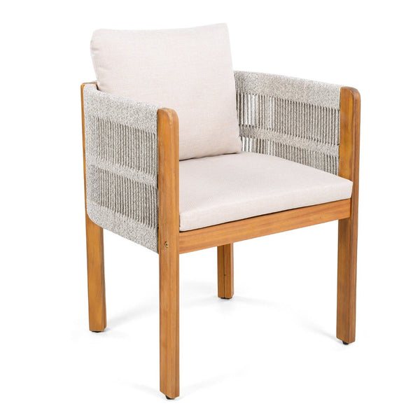 English Elm Acacia Wood Outdoor Dining Chair Set with Rope Arms and Waterproof Cushions N779P279983W