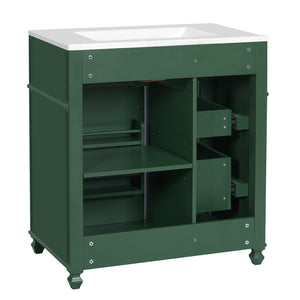 English Elm Bathroom Vanity with Sink French-Inspired 30" Ceramic Basin Vanity Cabinet with Soft-Close Doors & Drawer Organizer Green N710P286723F