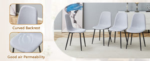 English Elm Table and Chair Set 7 Piece Marble Pattern Mdf Top with Linen Dining Seats Black,Light Gray W1151S03920