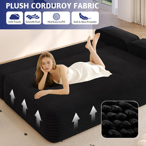 English Elm 78.7" Frameless Convertible Corduroy Sofa Sleeper Queen Bed for Compact Living Spaces Black W3219P427162