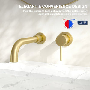 English Elm Wall Mount Faucet - Elegant Brushed Gold Design For Bathroom Sink Or Tub, Includes Brass Valve! T3177P269104-GIGA