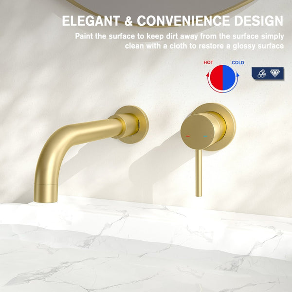 English Elm Wall Mount Faucet - Elegant Brushed Gold Design For Bathroom Sink Or Tub, Includes Brass Valve! T3177P269104-GIGA