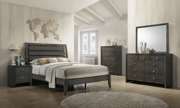 English Elm Grey Queen Sleigh Bed with Slatted Panel Headboard, Tapered Wooden Legs, Gray Finish, Durable Support B062S00450