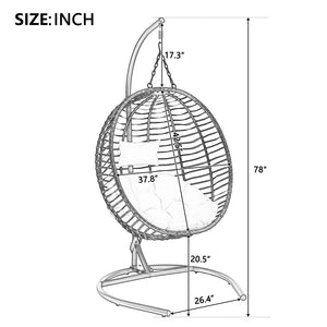 English Elm U_style Wicker Hanging Egg Chair with Stand Hdpe Cocoon Swing for Balcony Garden Black+ Gray N711P389503E