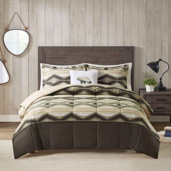 JLA Home Woolrich - Down Southwest-Inspired Comforter Set with Sherpa Bear Pillow, Softspun Flannel Feel, OEKO-TEX Certified Brown WR10-3864