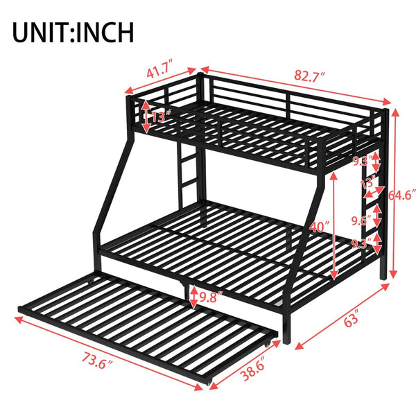 English Elm Twin Triple Metal Bunk Bed Matte Powder Coated Frame with Full Safety Guardrails W1580S00495