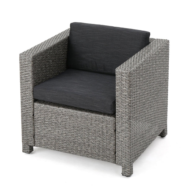 English Elm Christopher Knight Home® - Puerta Outdoor Club Chair Set - 4 Contemporary Faux-Rattan Chairs With Cushions For Patios & Decks 52979.00BLKMP4