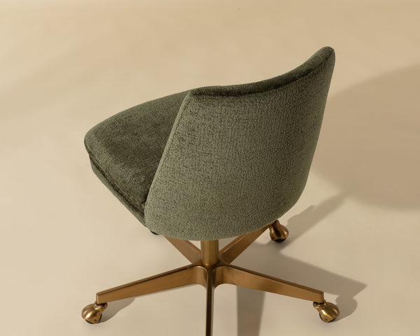 Sunpan Berget Office Chair - Glamorous Bergen Olive Fabric With Matte Gold Base For Modern Workspaces Green Fabric 112047
