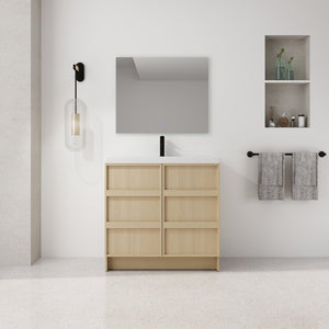 English Elm 36" Freestanding Bathroom Vanity Plywood Base Resin Sink Soft Close Storage W999S00509
