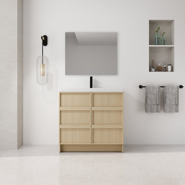 English Elm 36" Freestanding Bathroom Vanity Plywood Base Resin Sink Soft Close Storage W999S00509