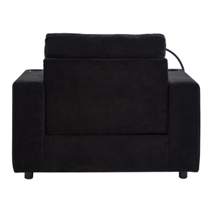 English Elm Modern Multifunctional Armchair with Chaise Lounge, Hidden Ottoman Storage, USB Ports & Cup Holders Black N719P292700B