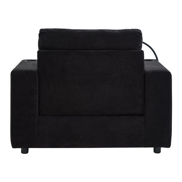 English Elm Modern Multifunctional Armchair with Chaise Lounge, Hidden Ottoman Storage, USB Ports & Cup Holders Black N719P292700B