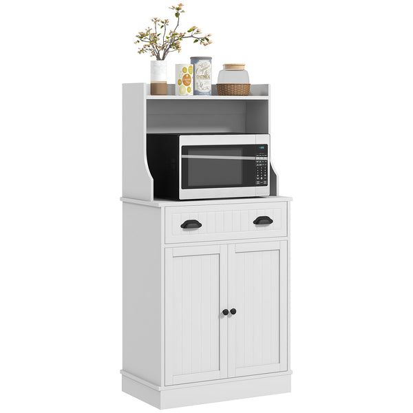 English Elm Homcom Microwave Cabinet Buffet With Adjustable Shelves, Storage Drawer & Space-Saving Design In White W2225P200860