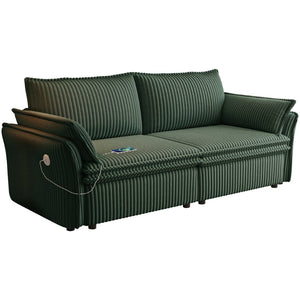 English Elm This Convertible Sleeper Sofa Plush Fleece 85 Inch Pull Out Bed for Studio Living Green W3820S00035