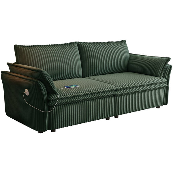 English Elm This Convertible Sleeper Sofa Plush Fleece 85 Inch Pull Out Bed for Studio Living Green W3820S00035