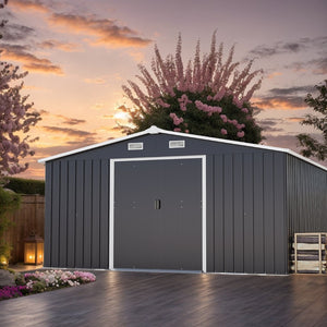 English Elm Campcraft 10x12 Ft Steel Outdoor Storage Shed with Daylight Windows and Weather Resistant Panels Dark Gray W1598S00048
