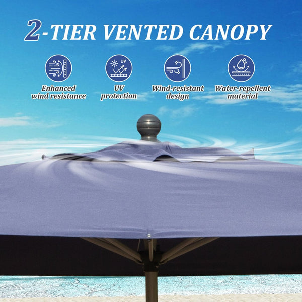 English Elm Rectangle Patio Umbrella With Crank Lift & Adjustable Tilt - Navy Blue Shade For Outdoor Spaces W1859P320955-GIGA