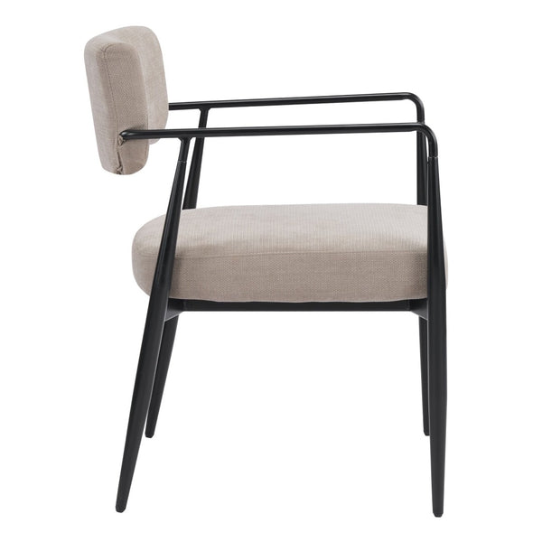 English Elm Nora Upholstered Dining Arm Chair with Black Metal Legs Mid-century Modern Style N776P272040D