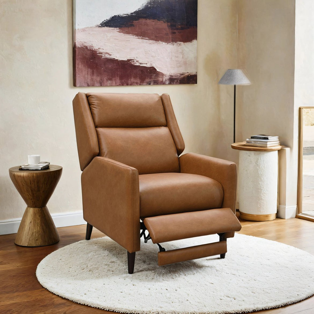 English Elm Brown Psyche Mid-Century Pushback Recliner Linen-Look High Back Channel Detail Tapered Legs 38" B2741P397645