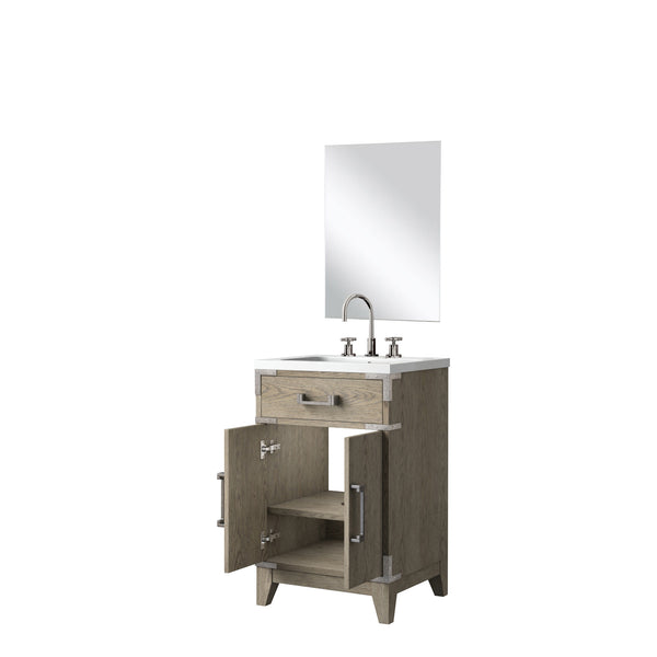 English Elm Grey Oak Single-Sink Vanity Set With Acrylic Countertop, Mirror & Faucet For Compact Spaces B2731S01999