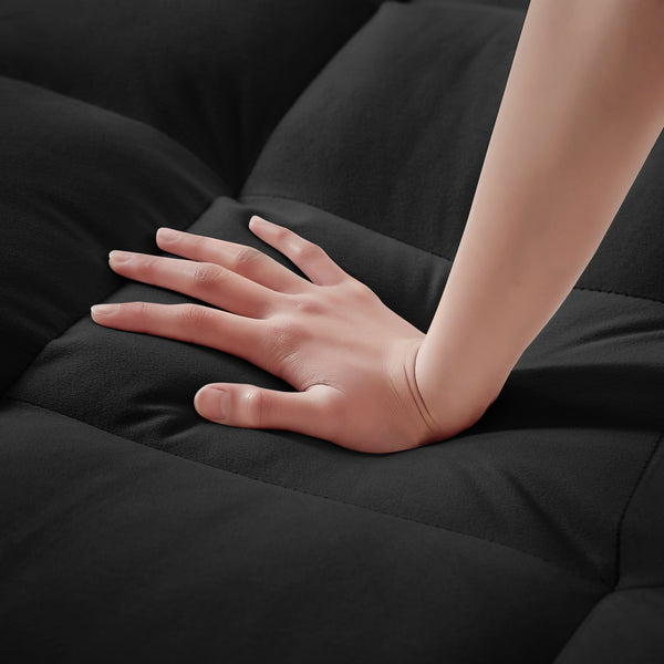 English Elm 3-in-1 Sofa Bed with USB & Cup Holders, Velvet Convertible Sleeper Chair with 3 Angles for Small Spaces Black W1359P336105