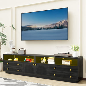 English Elm Tv Stand with Rgb Led Lighting High Gloss Entertainment Center for Large Living Rooms Black T3773P416493