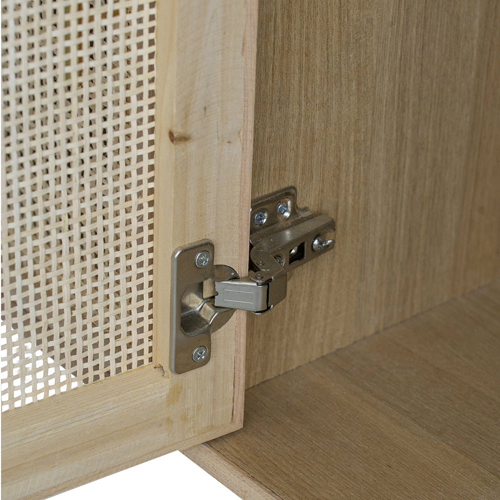 English Elm 47.2x15.2x30.7" Brown Wooden Accent TV Cabinet with Rattan Doors, Pine & MDF, Mid-Century Storage Elegance W2078P179278